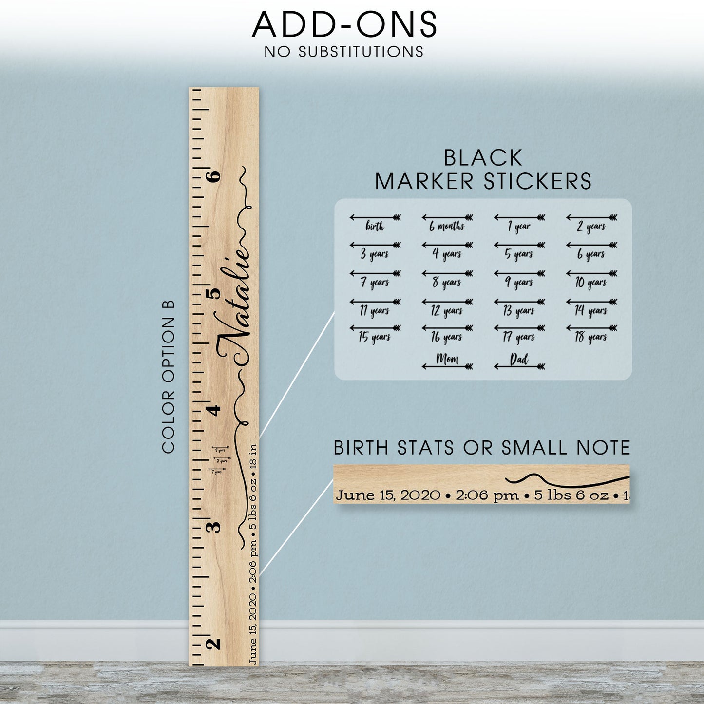 Personalized Wooden Kids Growth Chart - Height Ruler for Boys Girls Size Measuring Stick Family Name - Custom Ruler Gift Children GC-NAT Natalie