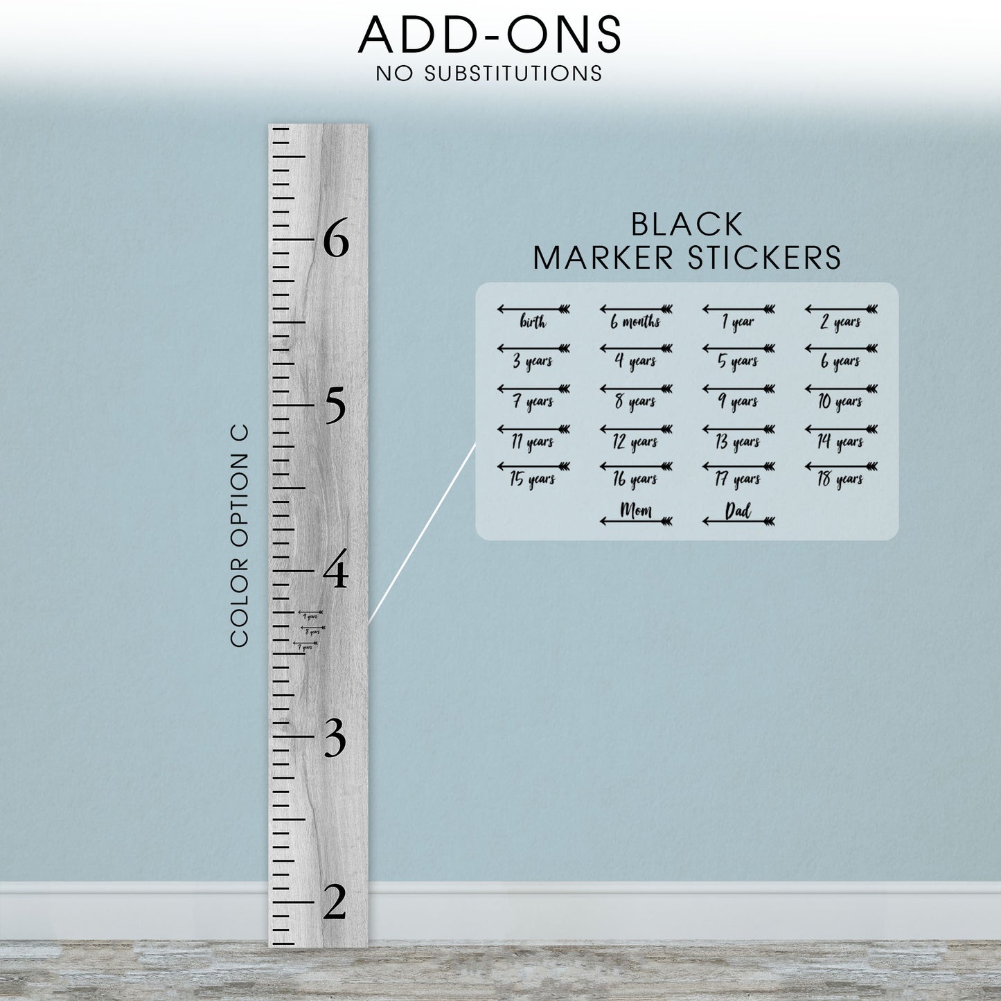 Personalized Wooden Kids Growth Chart - Height Ruler for Boys Girls Size Measuring Stick Family Name - Custom Ruler Gift Children GC-BMK Benchmark