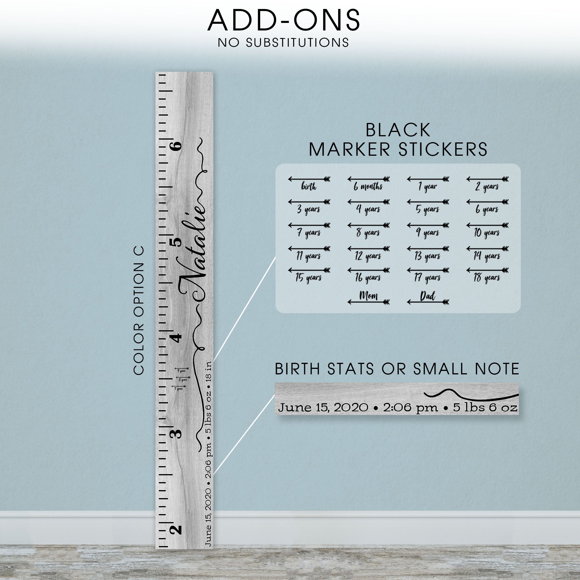Personalized Wooden Kids Growth Chart - Height Ruler for Boys Girls Size Measuring Stick Family Name - Custom Ruler Gift Children GC-NAT Natalie-EXP