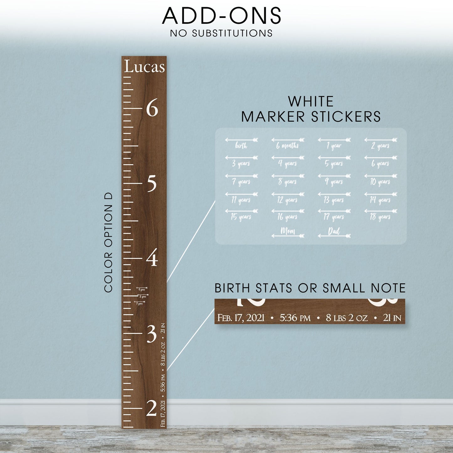 Personalized Wooden Kids Growth Chart - Height Ruler for Boys Girls Size Measuring Stick Family Name - Custom Ruler Gift Children GC-MAR Marshall