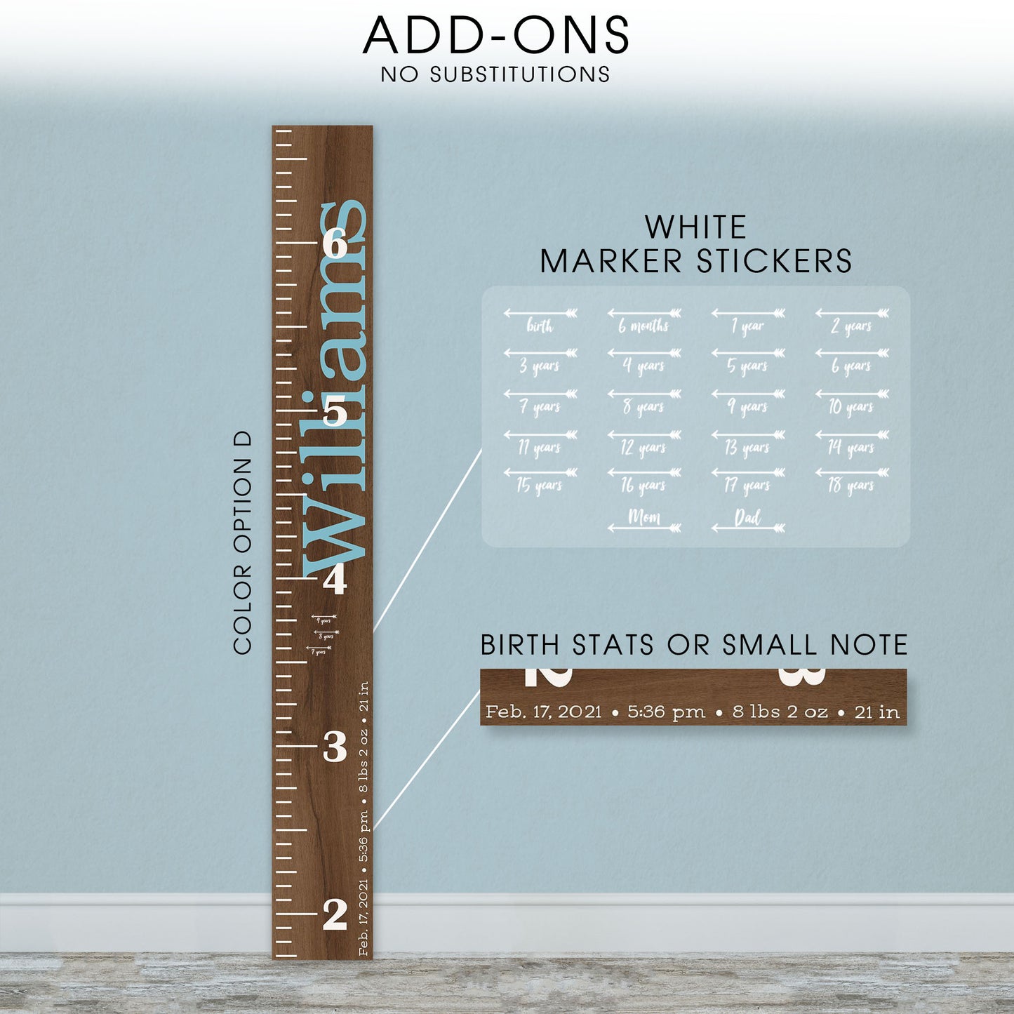 Personalized Wooden Kids Growth Chart - Height Ruler for Boys Girls Size Measuring Stick Family Name - Custom Ruler Gift Children GC-WIL Williams