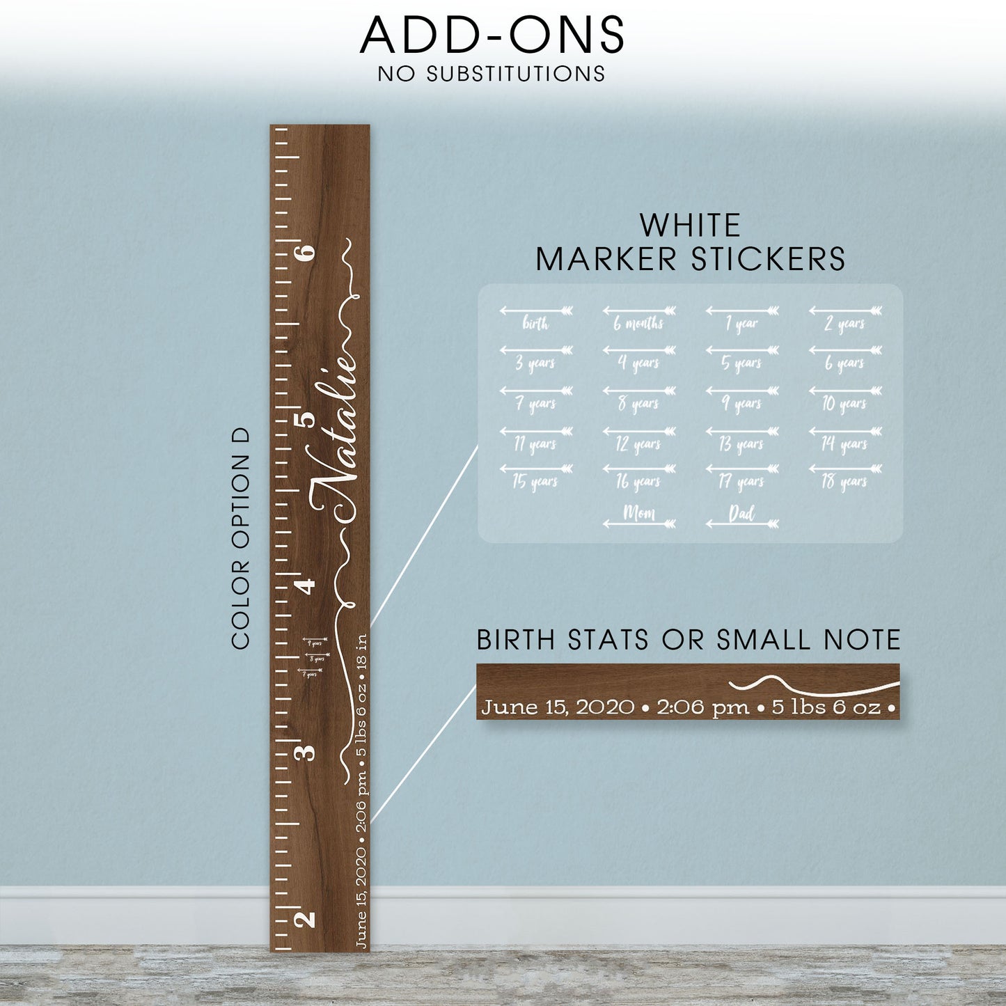 Personalized Wooden Kids Growth Chart - Height Ruler for Boys Girls Size Measuring Stick Family Name - Custom Ruler Gift Children GC-NAT Natalie