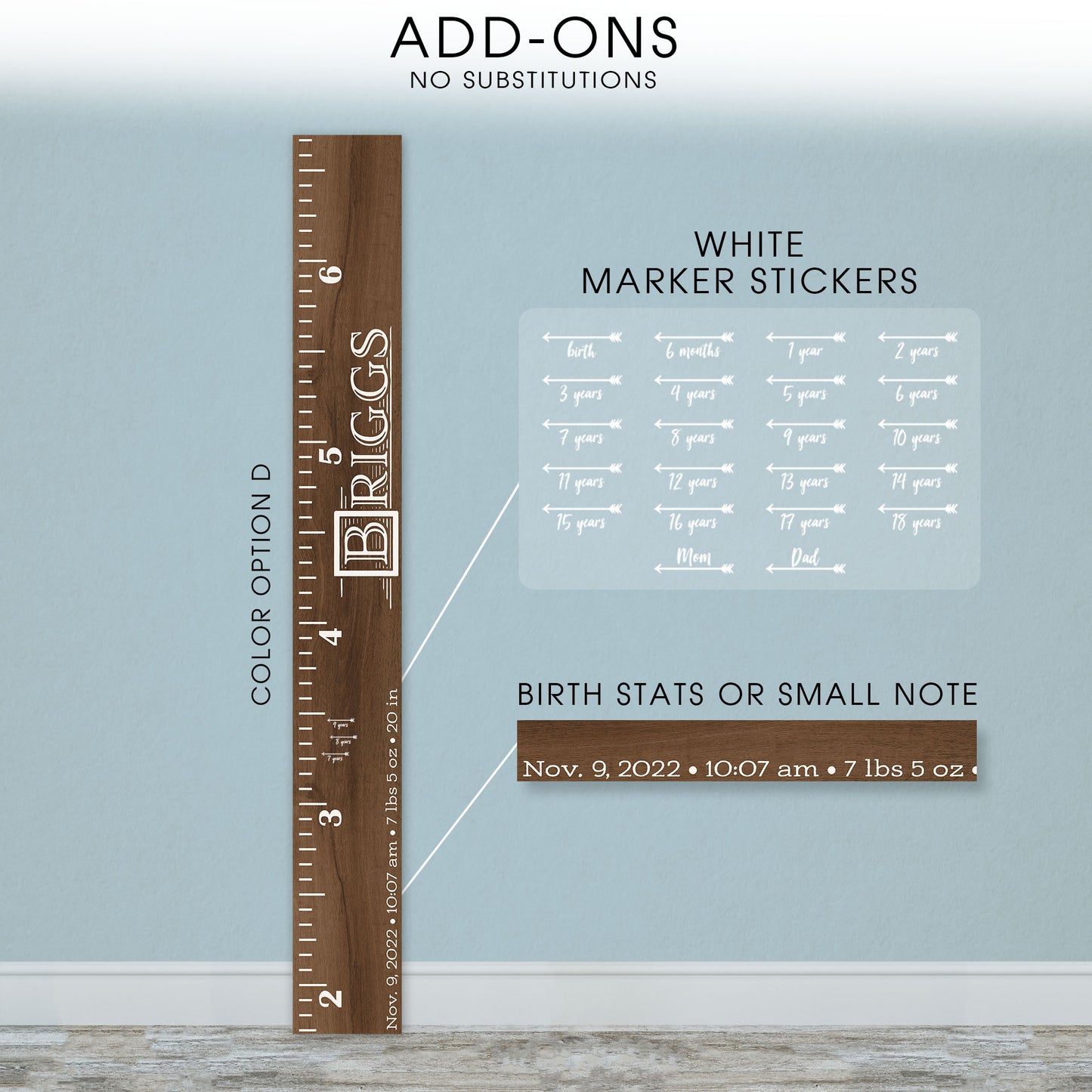 Personalized Wooden Kids Growth Chart - Height Ruler for Boys Girls Size Measuring Stick Family Name - Custom Ruler Gift Children GC-BRG Briggs