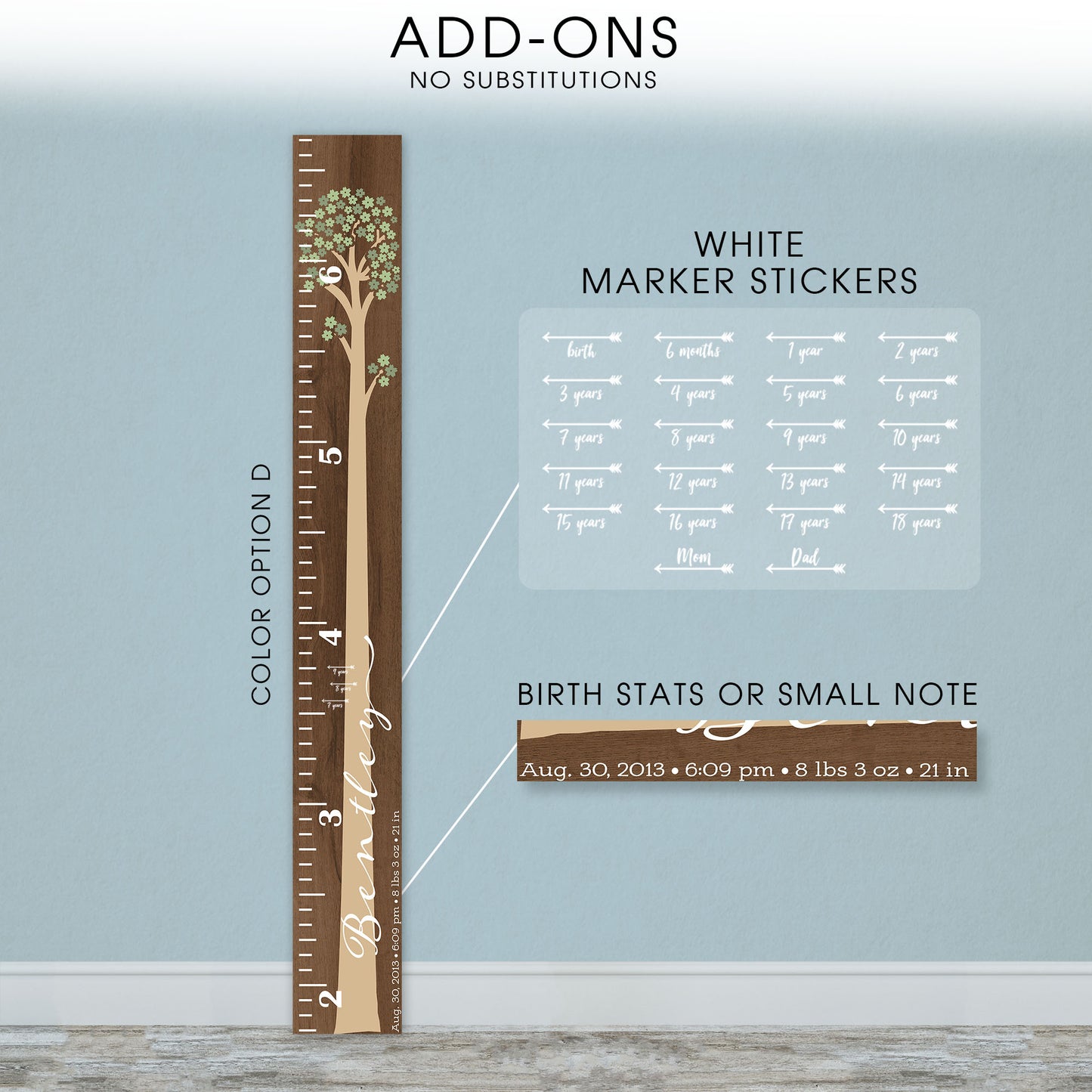 Personalized Wooden Kids Growth Chart - Height Ruler for Boys Girls Size Measuring Stick Family Name - Custom Ruler Gift Children GC-BNT Bentley