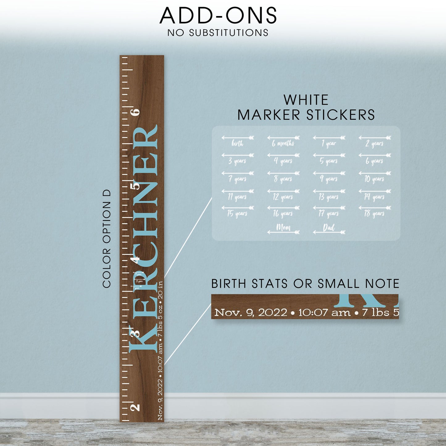 Personalized Wooden Kids Growth Chart - Height Ruler for Boys Girls Size Measuring Stick Family Name - Custom Ruler Gift Children GC-KER Kerchner