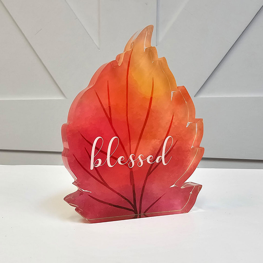 Thanksgiving Acrylic Shelf Sitter - Blessed Leaf