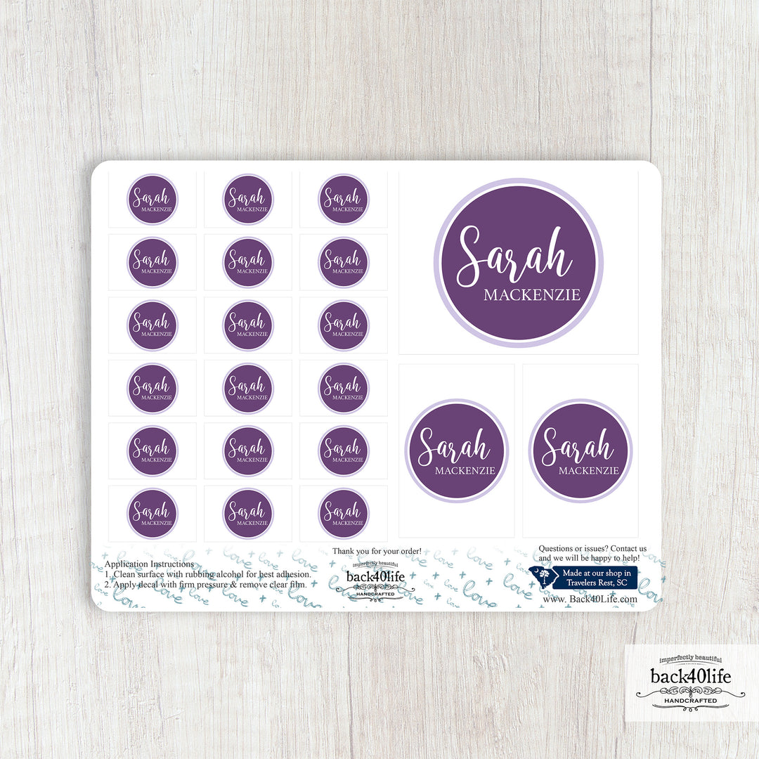 Name Monogram Circle DTF Sticker Labels Multiple Sizes - Back40Life (K-081u)