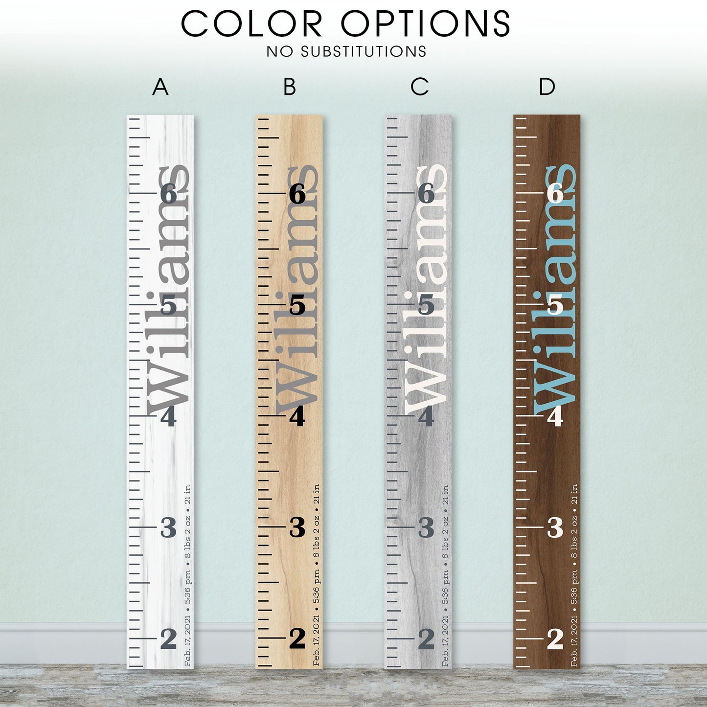 Personalized Wooden Kids Growth Chart - Height Ruler for Boys Girls Size Measuring Stick Family Name - Custom Ruler Gift Children GC-WIL Williams