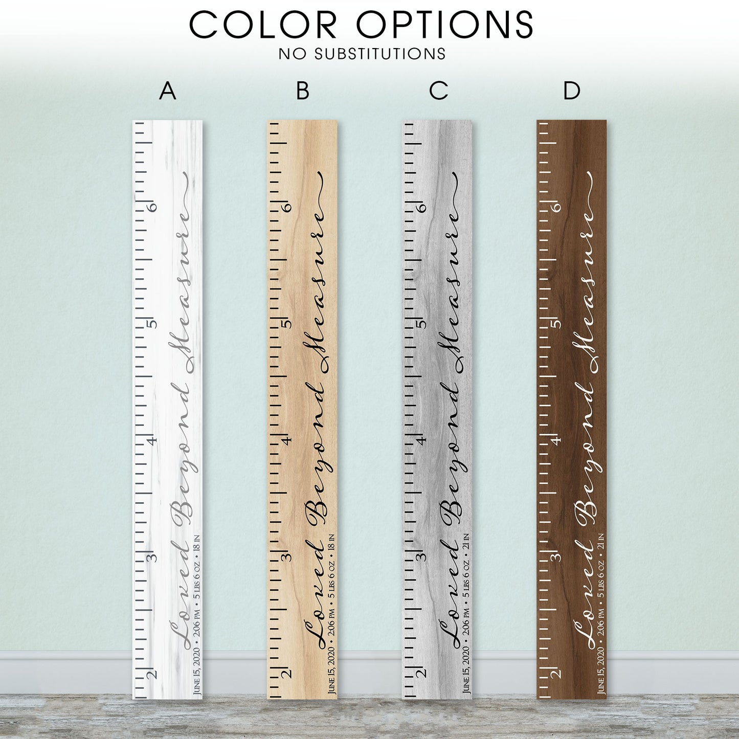 Personalized Wooden Kids Growth Chart - Height Ruler for Boys Girls Size Measuring Stick Family Name - Custom Ruler Gift Children GC-LBM Loved Beyond Measure