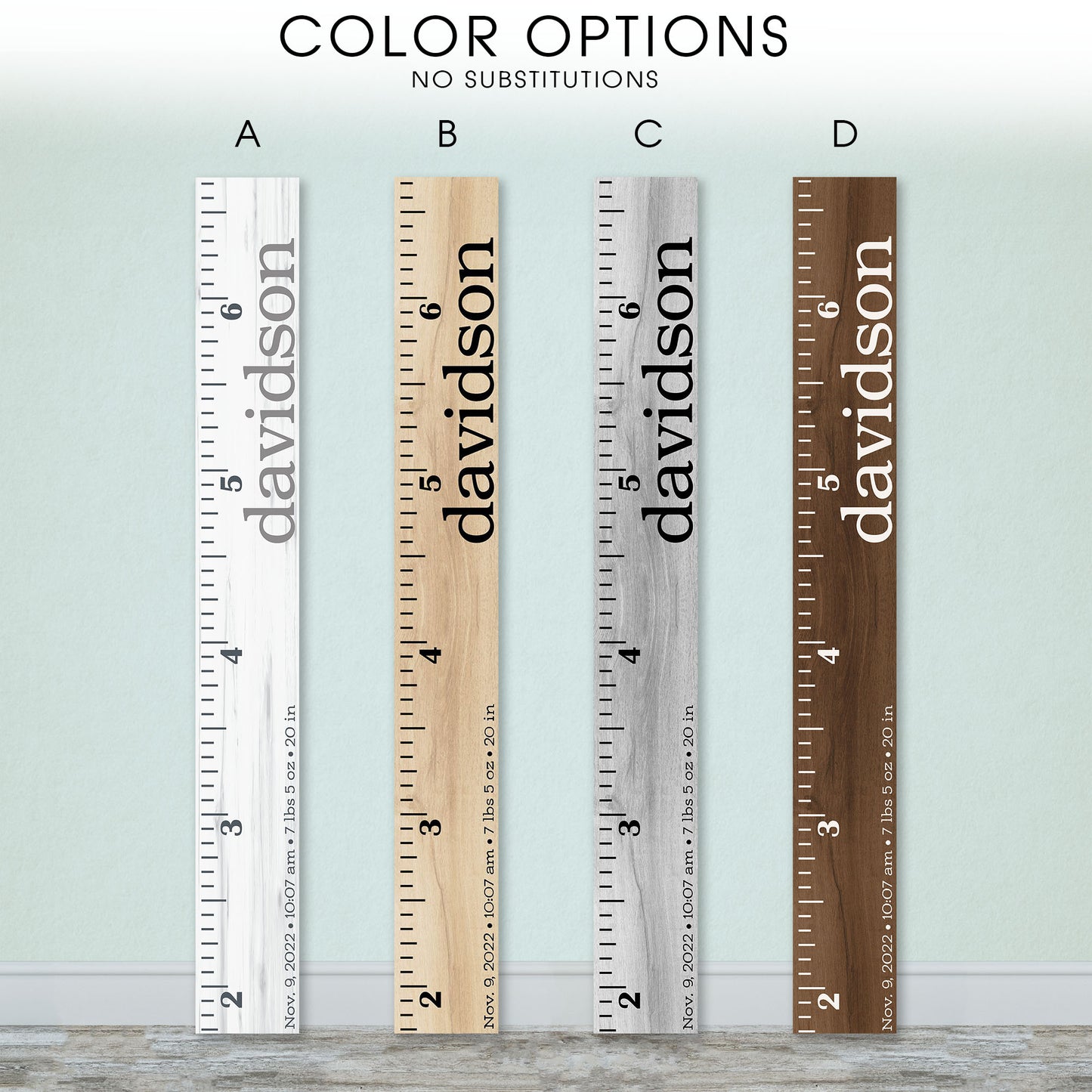 Personalized Wooden Kids Growth Chart - Height Ruler for Boys Girls Size Measuring Stick Family Name - Custom Ruler Gift Children GC-DAV Davidson