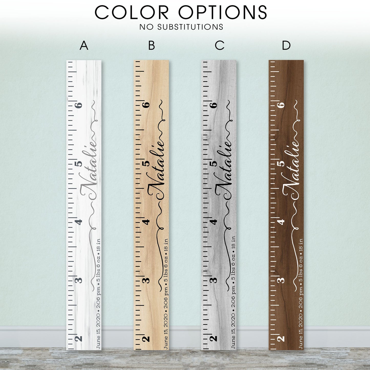 Personalized Wooden Kids Growth Chart - Height Ruler for Boys Girls Size Measuring Stick Family Name - Custom Ruler Gift Children GC-NAT Natalie