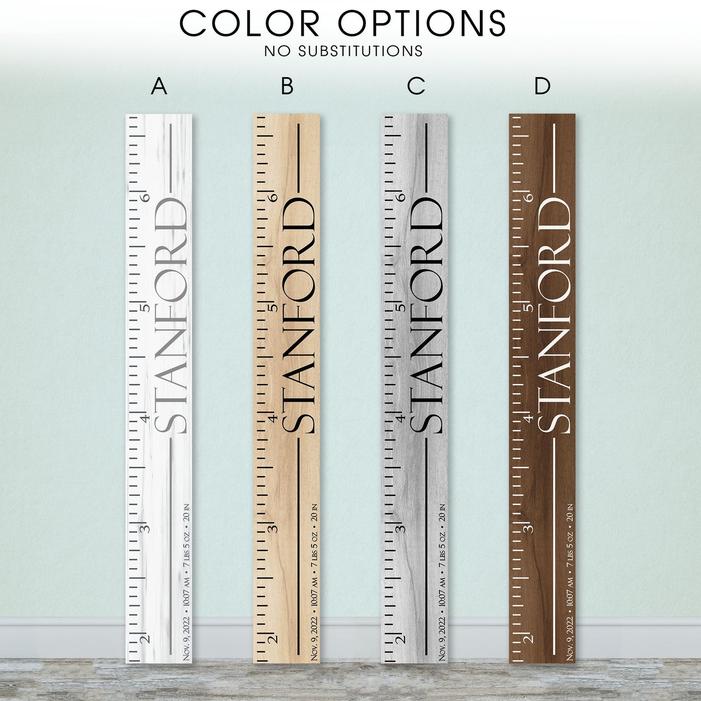 Personalized Wooden Kids Growth Chart - Height Ruler for Boys Girls Size Measuring Stick Family Name - Custom Ruler Gift Children GC-STN Stanford