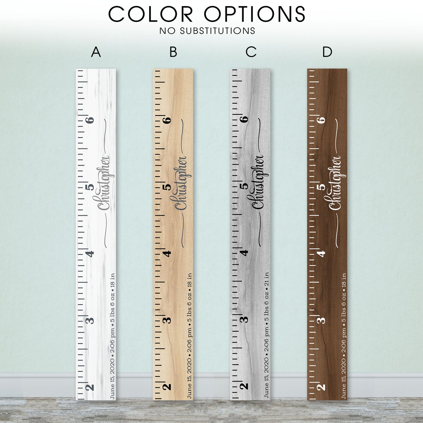 Personalized Wooden Kids Growth Chart - Height Ruler for Boys Girls Size Measuring Stick Family Name - Custom Ruler Gift Children GC-CHR Christopher