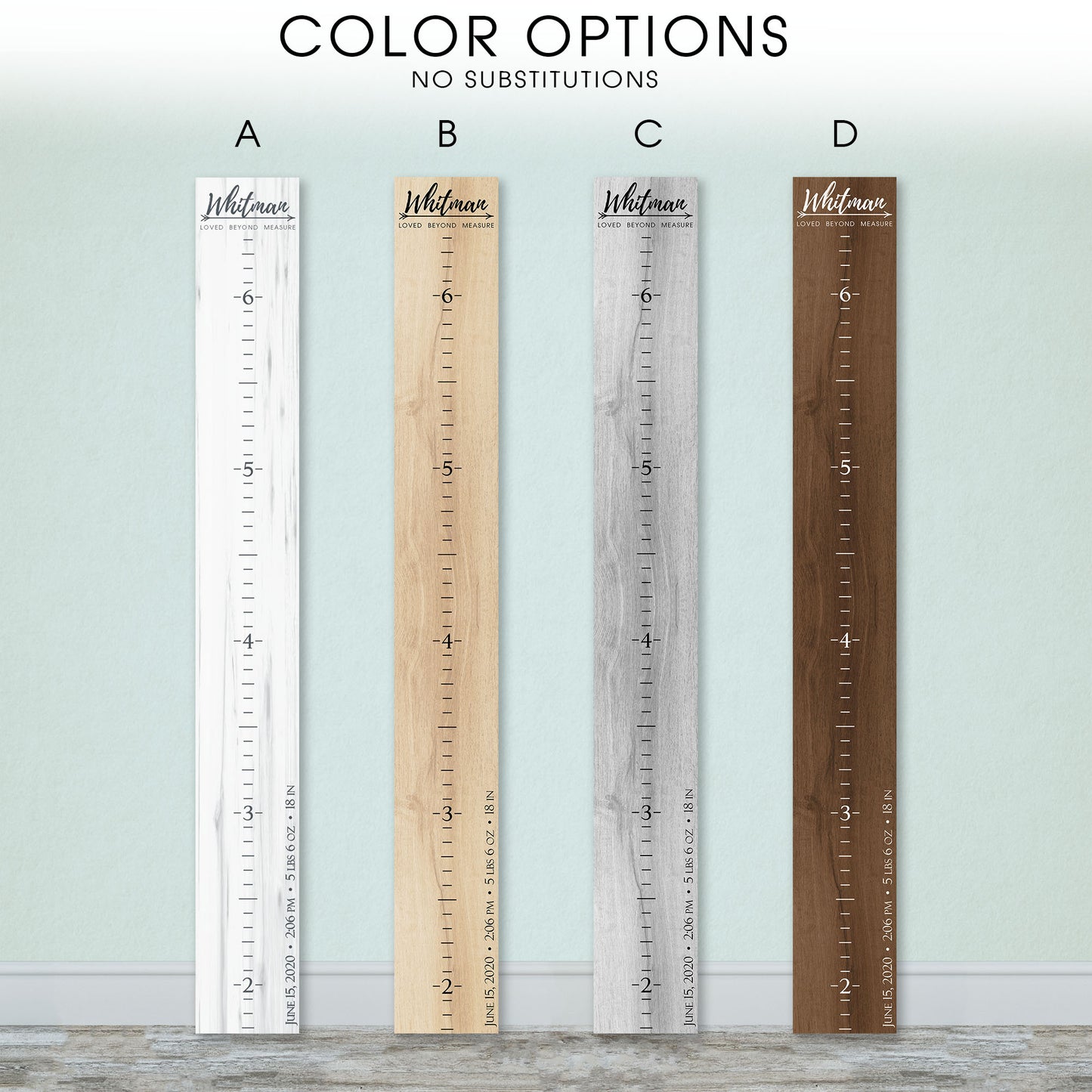 Personalized Wooden Kids Growth Chart - Height Ruler for Boys Girls Size Measuring Stick Family Name - Custom Ruler Gift Children GC-WHT Whitman