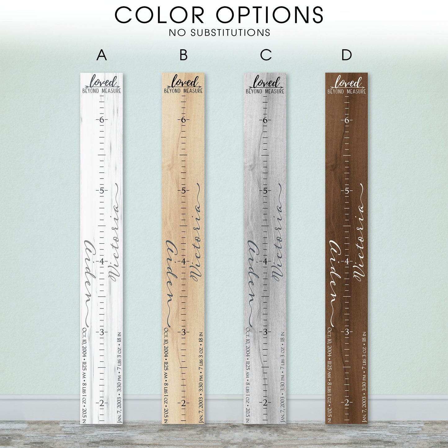 Personalized Wooden Kids Growth Chart - Height Ruler for Boys Girls Size Measuring Stick Family Name - Custom Ruler Gift Children GC-AID Aiden