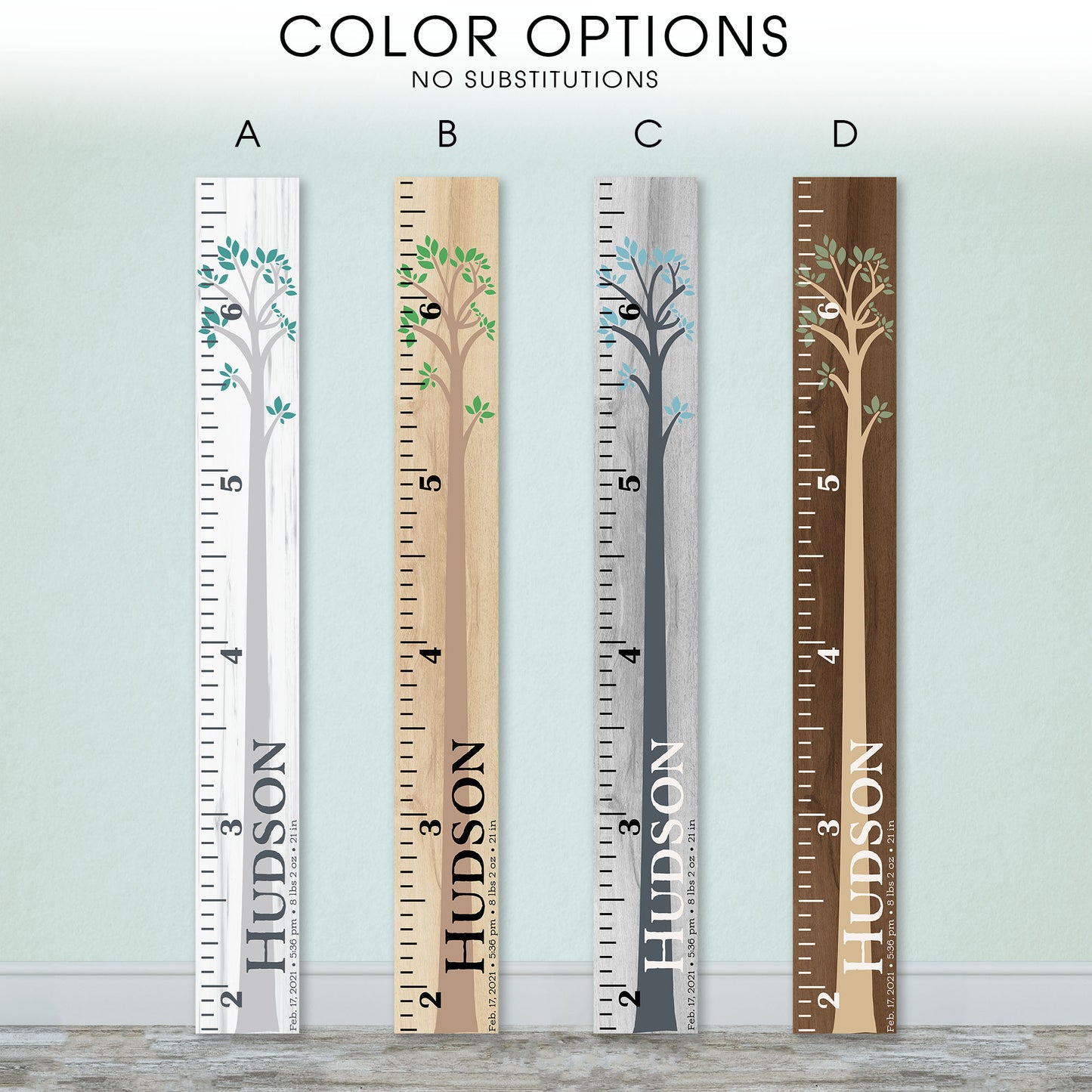 Personalized Wooden Kids Growth Chart - Height Ruler for Boys Girls Size Measuring Stick Family Name - Custom Ruler Gift Children GC-HUD Hudson