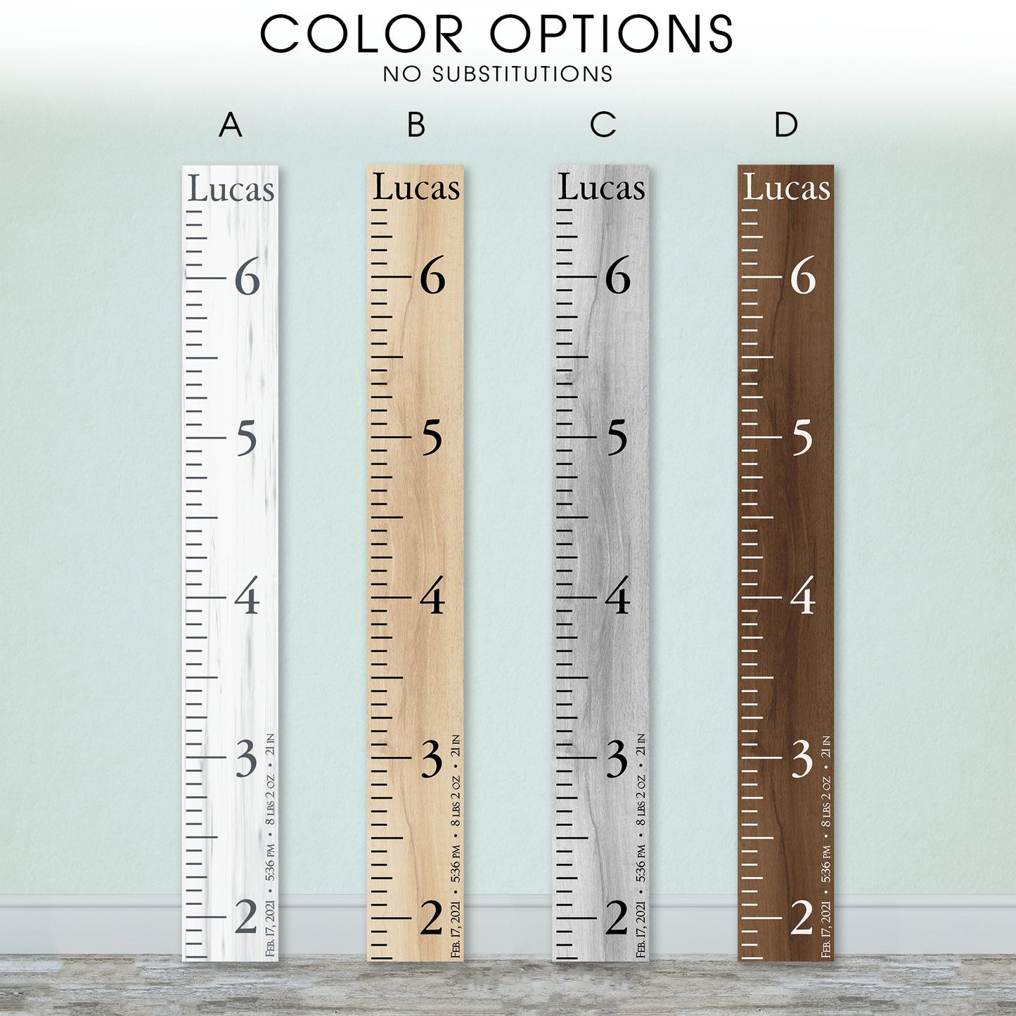 Personalized Wooden Kids Growth Chart - Height Ruler for Boys Girls Size Measuring Stick Family Name - Custom Ruler Gift Children GC-MAR Marshall