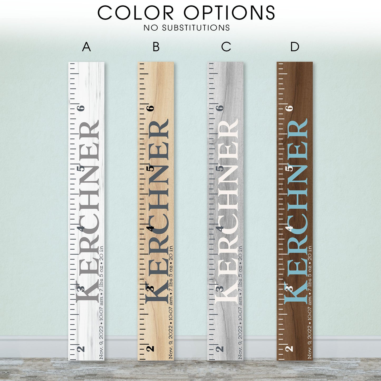 Personalized Wooden Kids Growth Chart - Height Ruler for Boys Girls Size Measuring Stick Family Name - Custom Ruler Gift Children GC-KER Kerchner