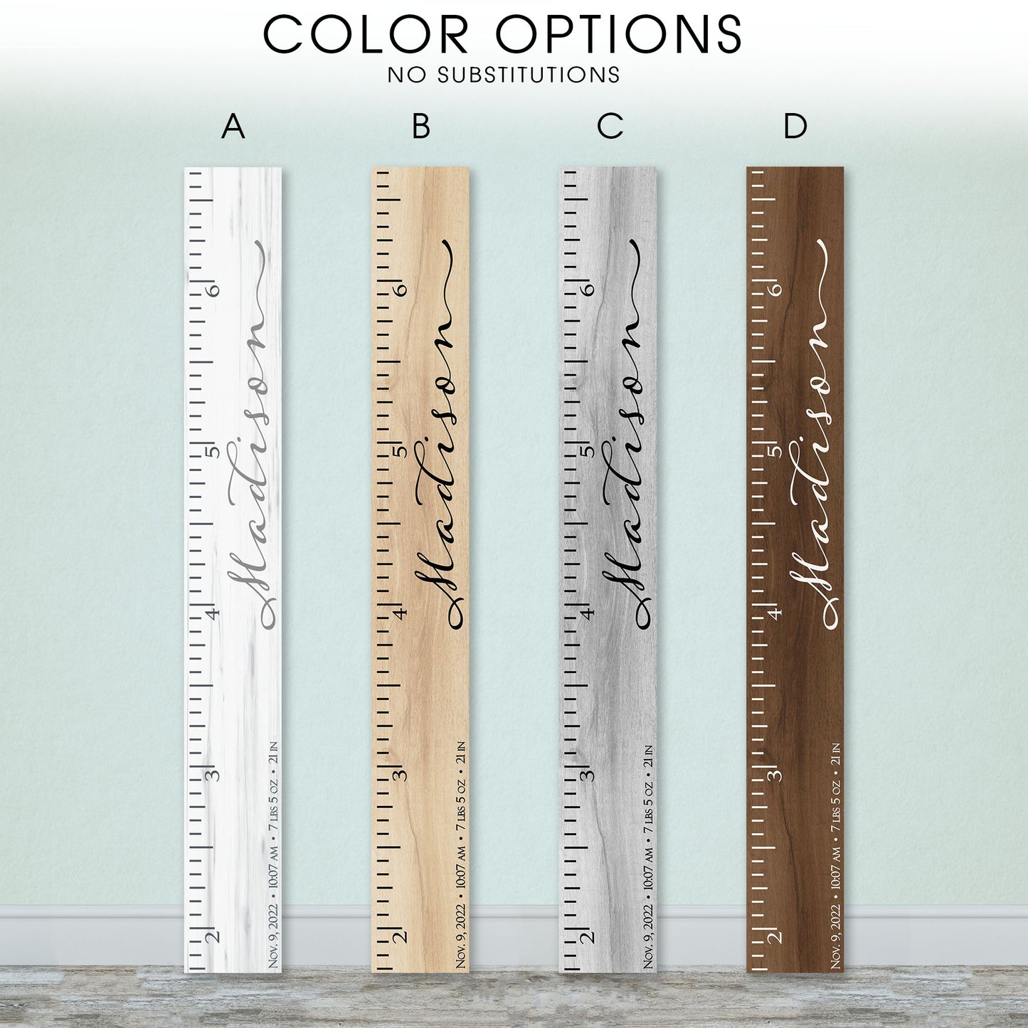Personalized Wooden Kids Growth Chart - Height Ruler for Boys Girls Size Measuring Stick Family Name - Custom Ruler Gift Children GC-MAD Madison