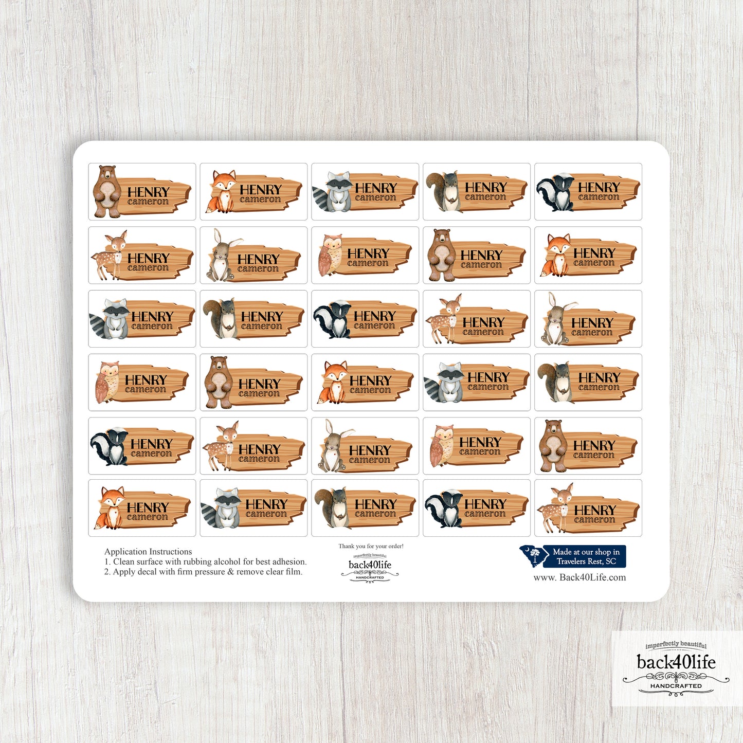 Name Personalized DTF Sticker Labels - Forest Creatures Woodland Critters - Back40Life (K-081p)