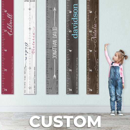 Personalized Wooden Kids Growth Chart - Height Ruler for Boys Girls Size Measuring Stick Family Name - Custom Ruler Gift Children GC-CST