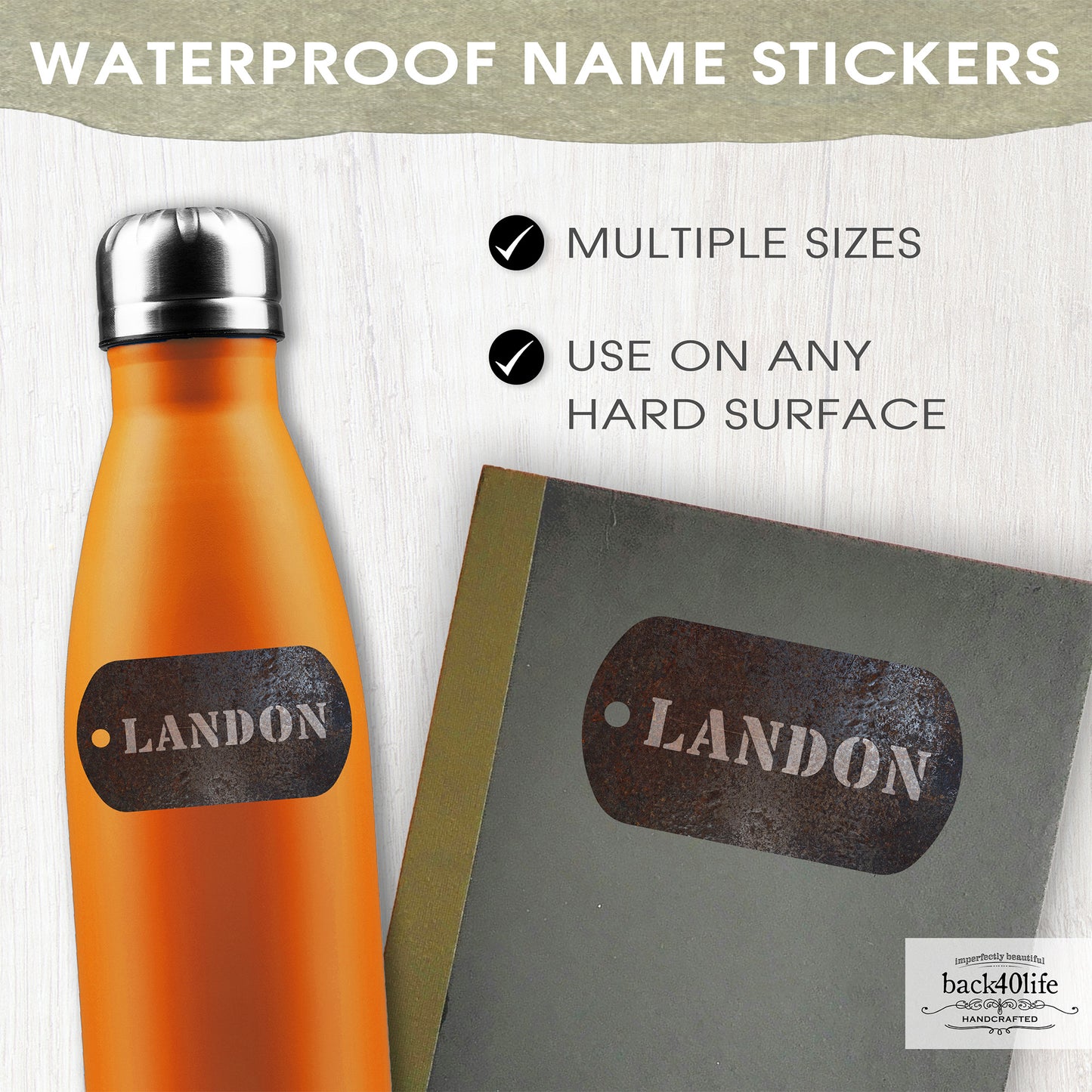 Name Personalized DTF Sticker Labels - Dog Tag Military Gym - Back40Life (K-081m)