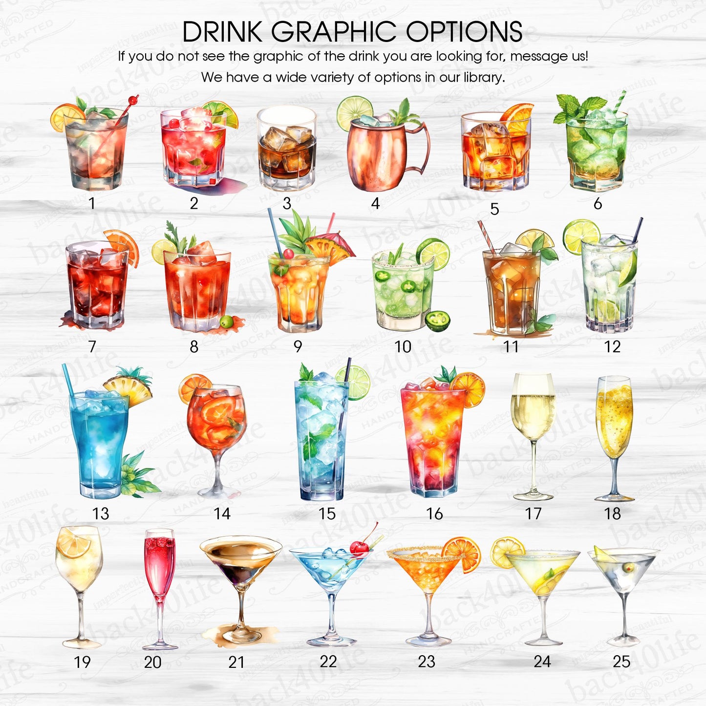 Acrylic Drink Menu Sign with Images (W-112) - Back40Life