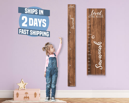 Personalized Wooden Kids Growth Chart - Height Ruler for Boys Girls Size Measuring Stick Family Name - Custom Ruler Gift Children GC-NTT-3P No Tippy Toes