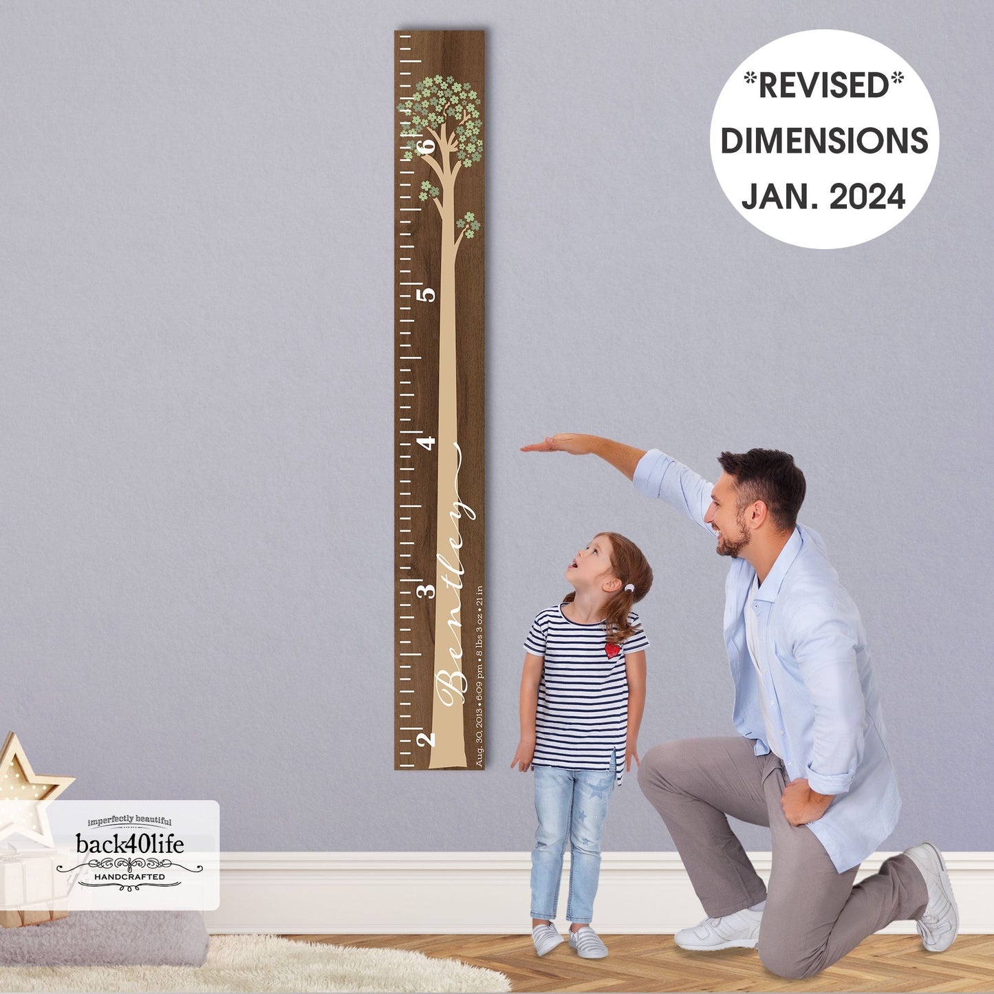 Personalized Wooden Kids Growth Chart - Height Ruler for Boys Girls Size Measuring Stick Family Name - Custom Ruler Gift Children GC-BNT Bentley