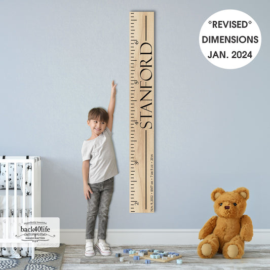 Personalized Wooden Kids Growth Chart - Height Ruler for Boys Girls Size Measuring Stick Family Name - Custom Ruler Gift Children GC-STN Stanford