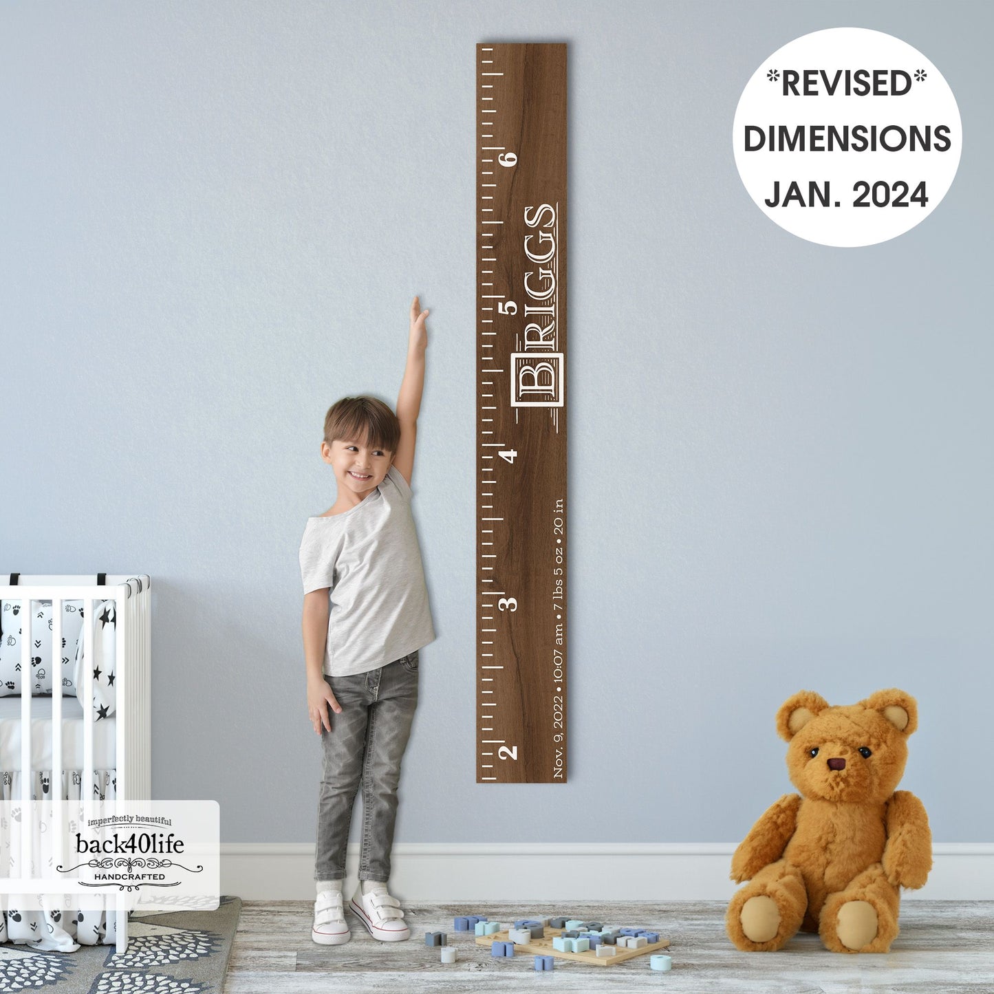 Personalized Wooden Kids Growth Chart - Height Ruler for Boys Girls Size Measuring Stick Family Name - Custom Ruler Gift Children GC-BRG Briggs