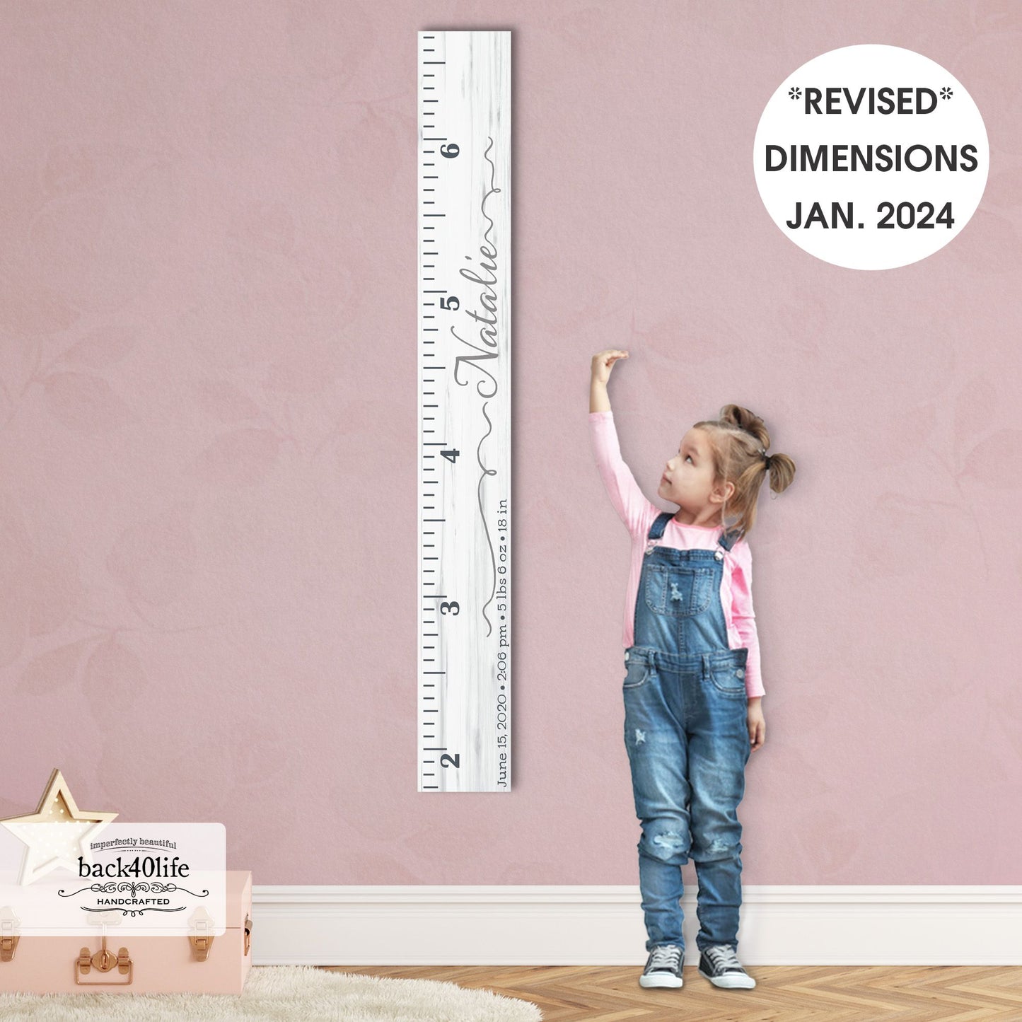 Personalized Wooden Kids Growth Chart - Height Ruler for Boys Girls Size Measuring Stick Family Name - Custom Ruler Gift Children GC-NAT Natalie