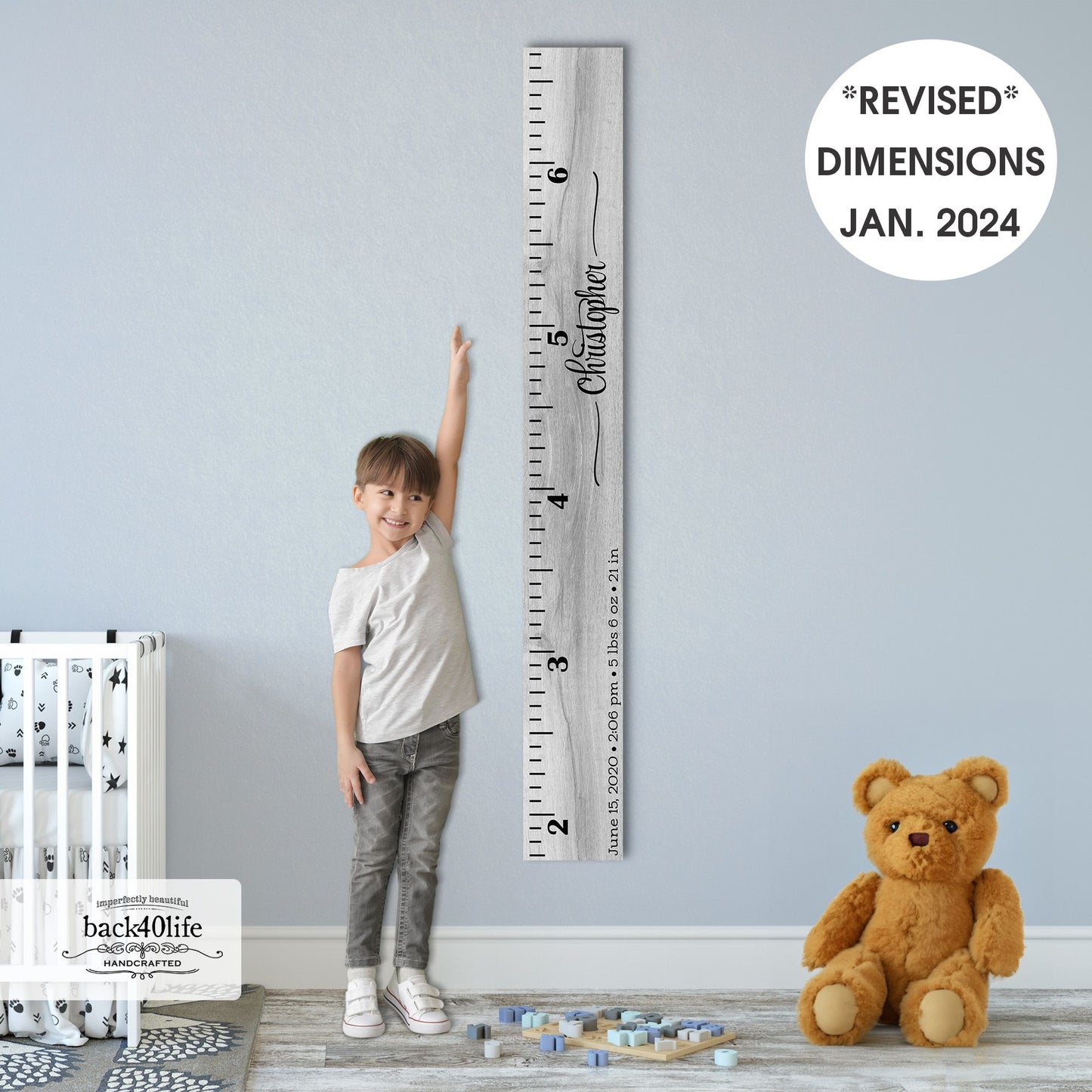Personalized Wooden Kids Growth Chart - Height Ruler for Boys Girls Size Measuring Stick Family Name - Custom Ruler Gift Children GC-CHR Christopher