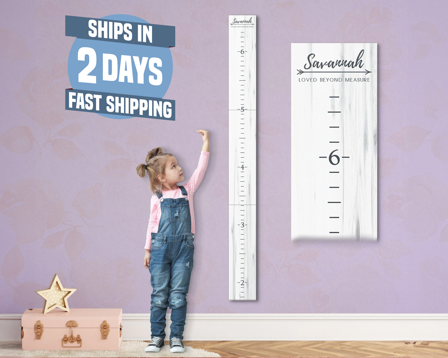 Personalized Wooden Kids Growth Chart - Height Ruler for Boys Girls Size Measuring Stick Family Name - Custom Ruler Gift Children GC-WHT-3P Whitman