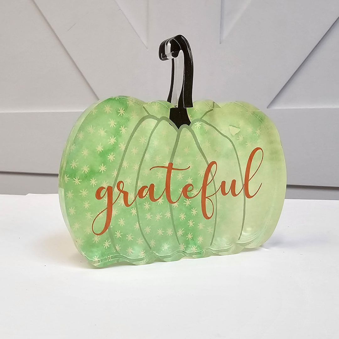 Thanksgiving Acrylic Shelf Sitter - Grateful Pumpkin