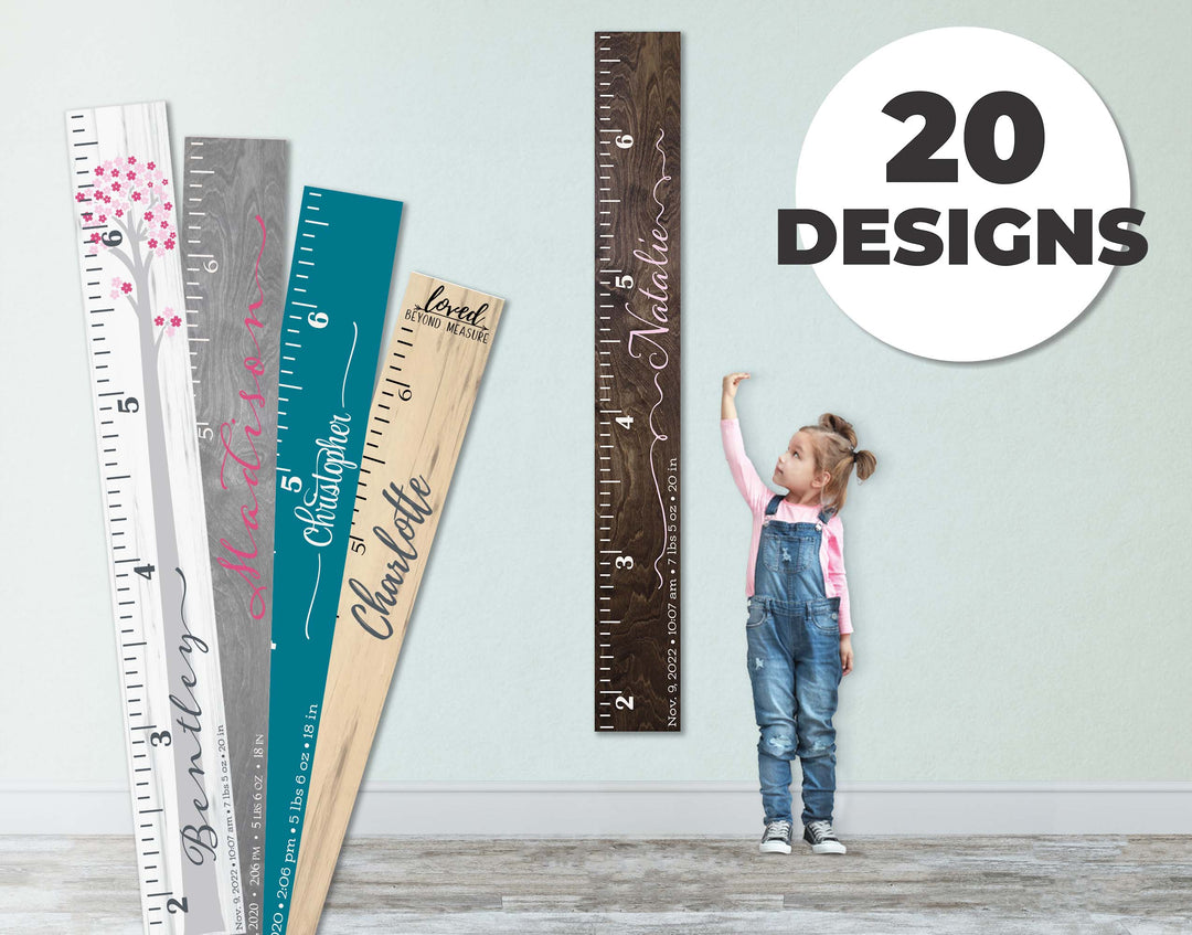 Personalized Wooden Kids Growth Chart - Height Ruler for Boys Girls Size Measuring Stick Family Name - Custom Ruler Gift Children GC-CST