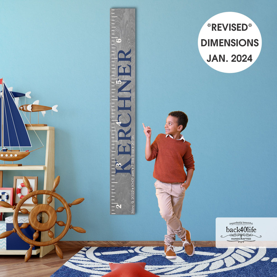 Personalized Wooden Kids Growth Chart - Height Ruler for Boys Girls Size Measuring Stick Family Name - Custom Ruler Gift Children GC-KER Kerchner-HRL