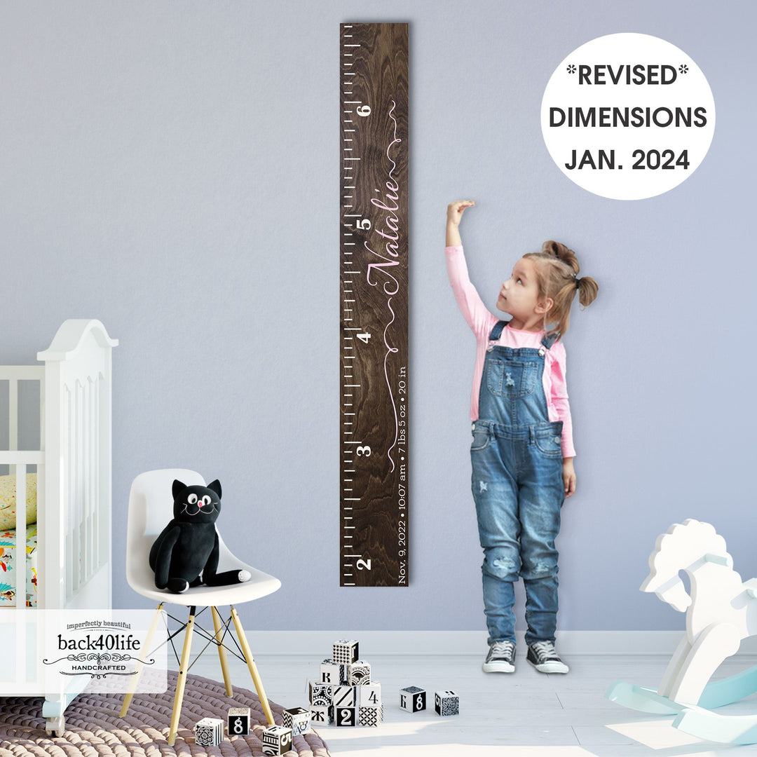 Personalized Wooden Kids Growth Chart - Height Ruler for Boys Girls Size Measuring Stick Family Name - Custom Ruler Gift Children GC-NAT Natalie-HRL