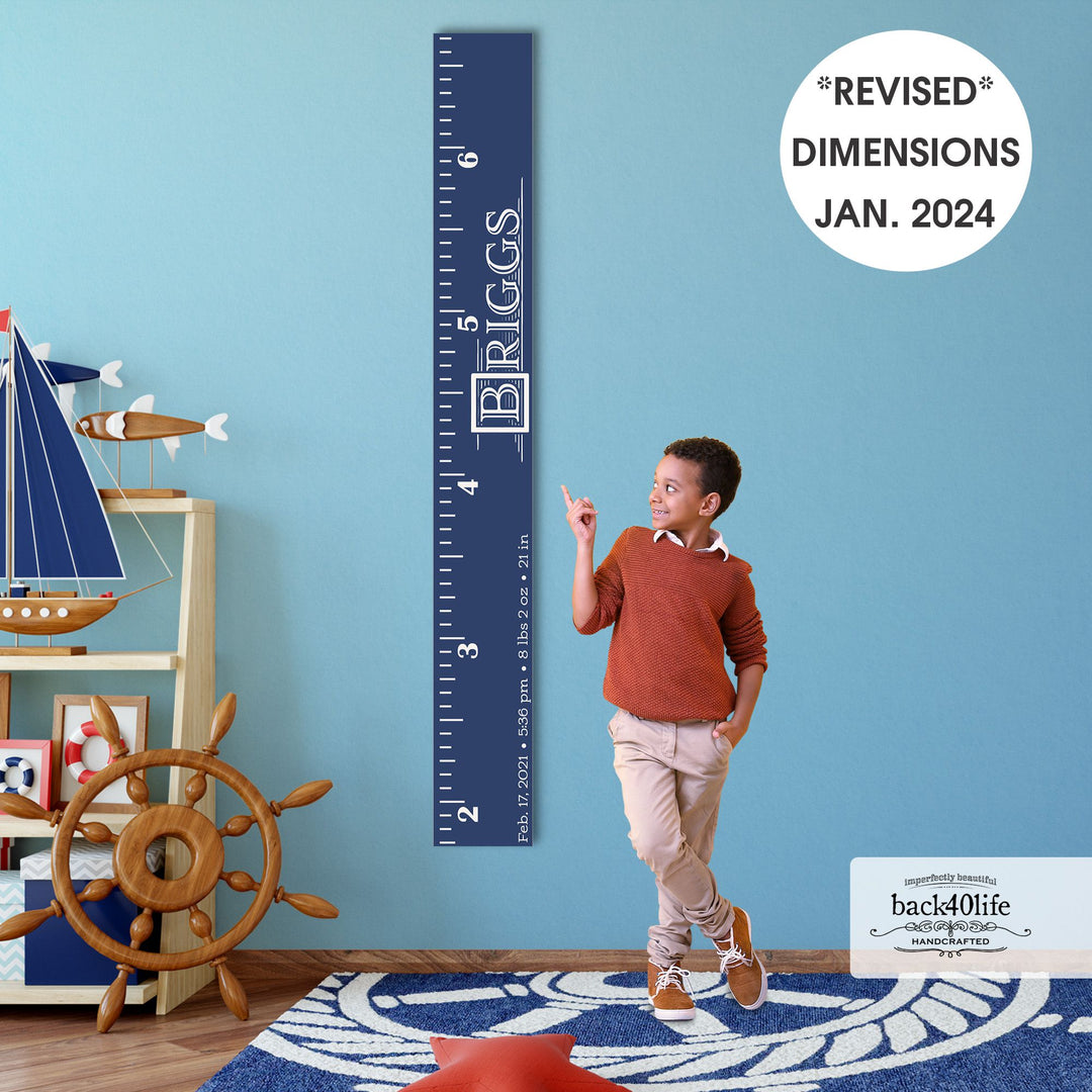 Personalized Wooden Kids Growth Chart - Height Ruler for Boys Girls Size Measuring Stick Family Name - Custom Ruler Gift Children GC-BRG Briggs-HRL