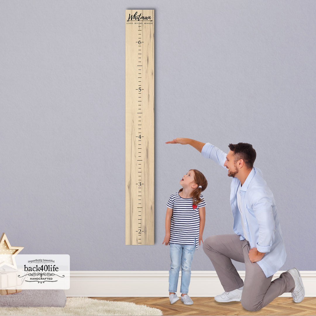 Personalized Wooden Kids Growth Chart - Height Ruler for Boys Girls Size Measuring Stick Family Name - Custom Ruler Gift Children GC-WHT Whitman-HRL