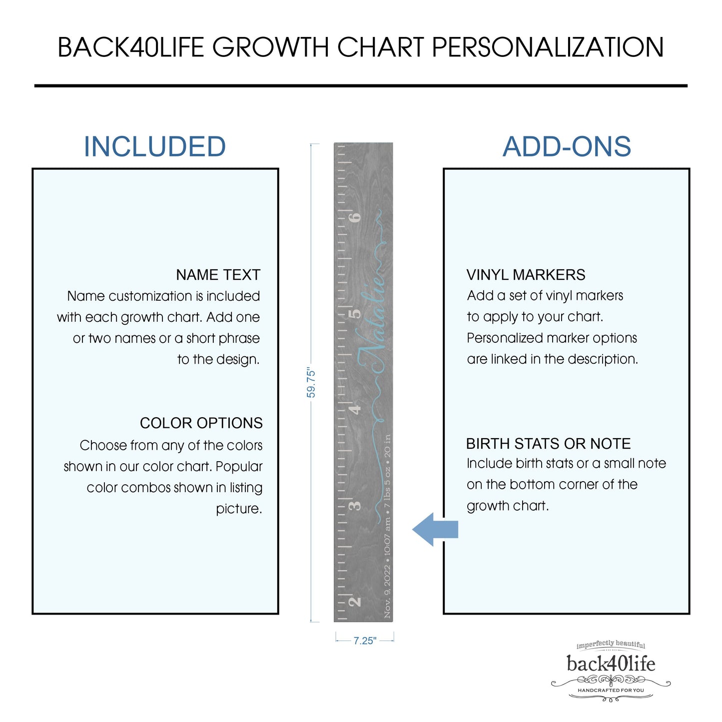 Personalized Wooden Kids Growth Chart - Height Ruler for Boys Girls Size Measuring Stick Family Name - Custom Ruler Gift Children GC-CST