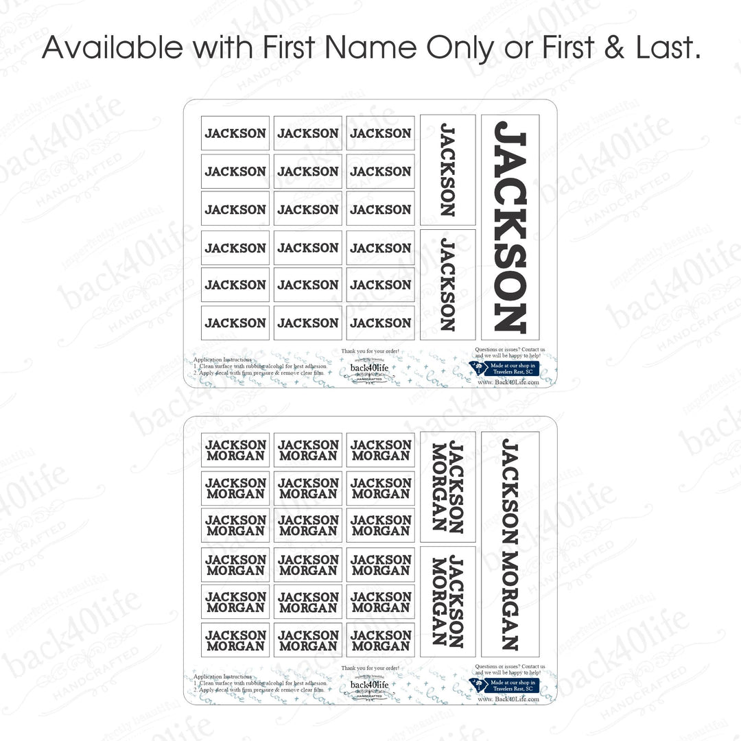 Name Vinyl Sticker Labels Multiple Sizes - Back40Life (K-081A)