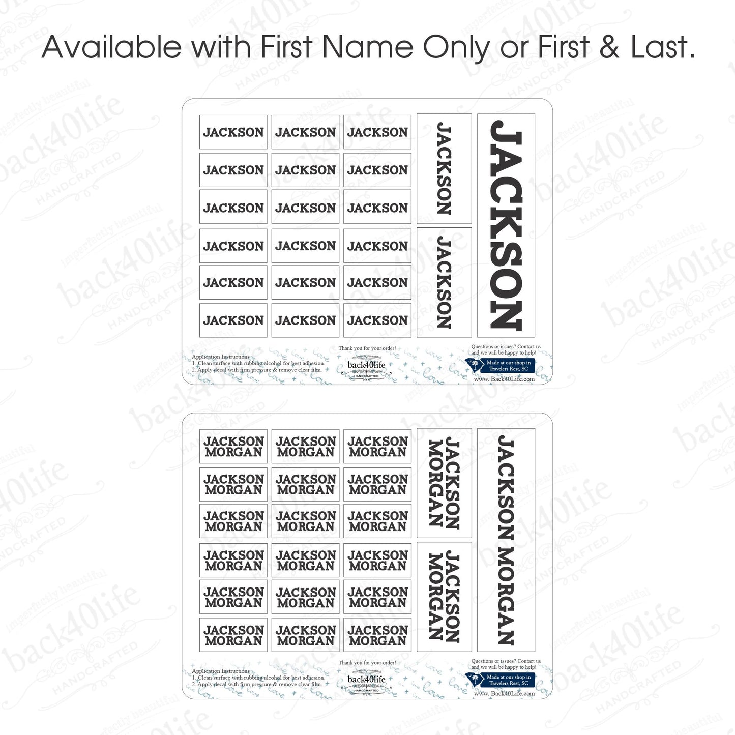 Name Vinyl Sticker Labels Multiple Sizes - Back40Life (K-081A)