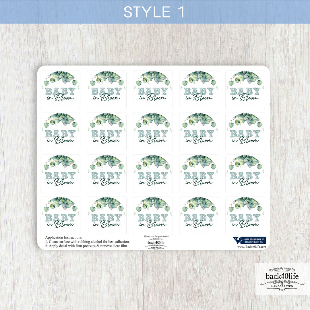 Baby Shower Favor DTF Sticker Labels Customizable - Succulent - Back40Life (K-082d)