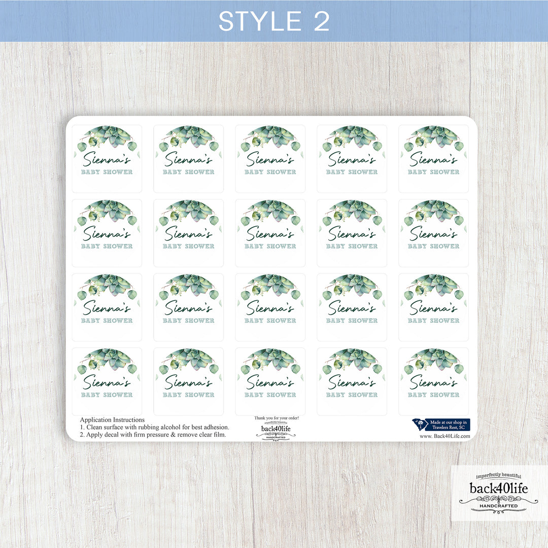 Baby Shower Favor DTF Sticker Labels Customizable - Succulent - Back40Life (K-082d)