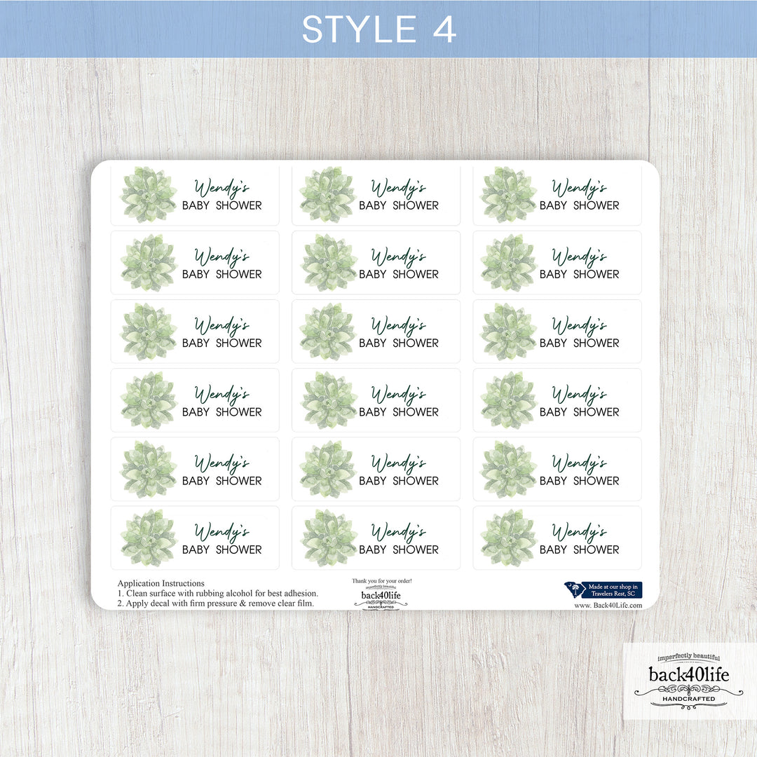 Baby Shower Favor DTF Sticker Labels Customizable - Succulent - Back40Life (K-082d)