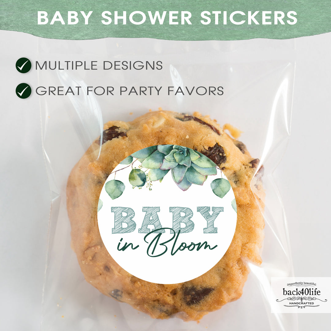 Baby Shower Favor DTF Sticker Labels Customizable - Succulent - Back40Life (K-082d)