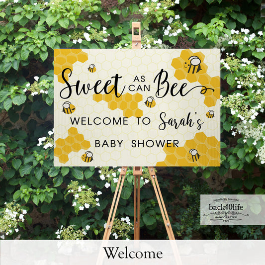 Baby Shower Sign - Sweet As Can Bee - Welcome Directional Parking Event (K-091a) - Back40Life