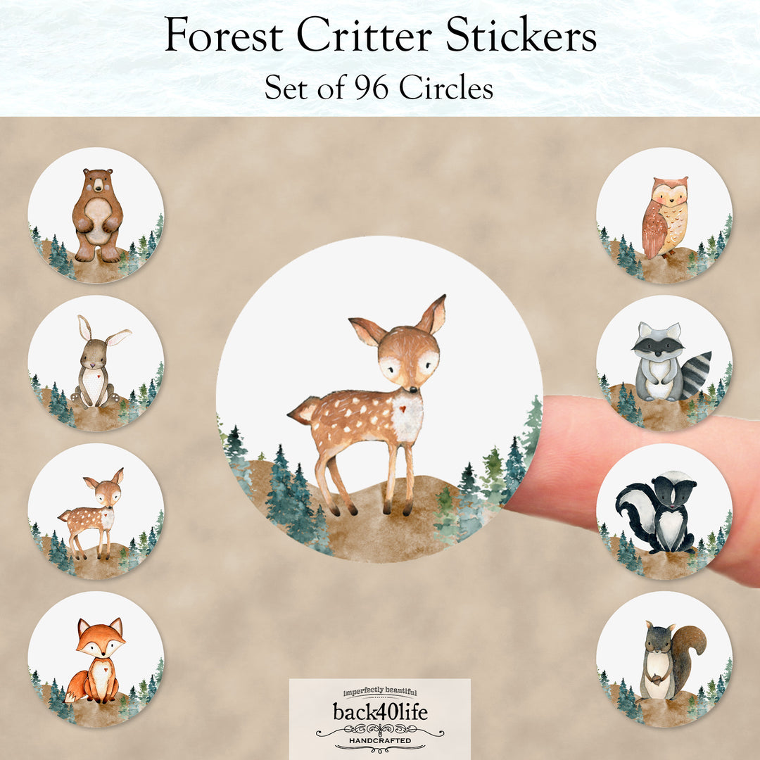 Forest Critter Circle Stickers - Set of 96 Circle Sticker Cutout Shapes - (PC-001C-2)