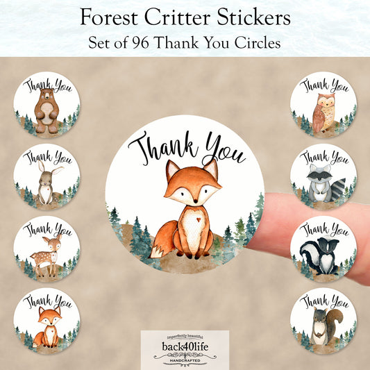 Forest Critter Circle Thank You Stickers - Set of 96 Circle Sticker Cutout Shapes - (PC-001C-3)